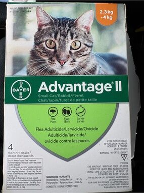 Advantage II Small Cat/Rabbit/Ferret (4kg/8.8lbs and up)-1 dose (Open box)